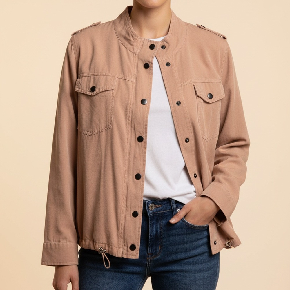 Blue B Collection NWT Tencel Utility Jacket Blush Camel Snap Drawstring Women M